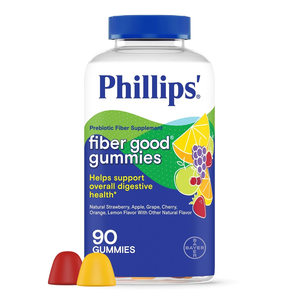 Phillips 'Fiber Good Gummies, Supplement med Inulin til voksne og børn, Frugt Smaget Daglige Gummies, 4g Prebiotic Fiber Per Serving, 90 Greve