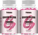 2 Pakker 2000mg Ginkgo Biloba Gummies - Ginkgo Biloba Kosttilskud til brain sundhed støtte, Forbedre mad og fokus, Energi, Voksen, Strawberry Flavor, 120 Greve