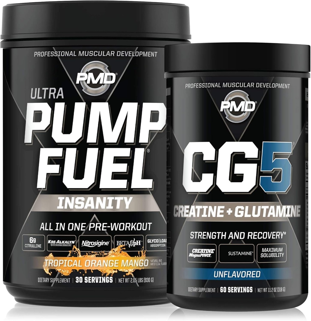 PMD Sport Ultra Pump Fuel Insanity - Pre Workout - Tropical Orange Mango (30 Servere) Sport CG5 Premium Creatin og L- Glutamin Powder (60 Servere)