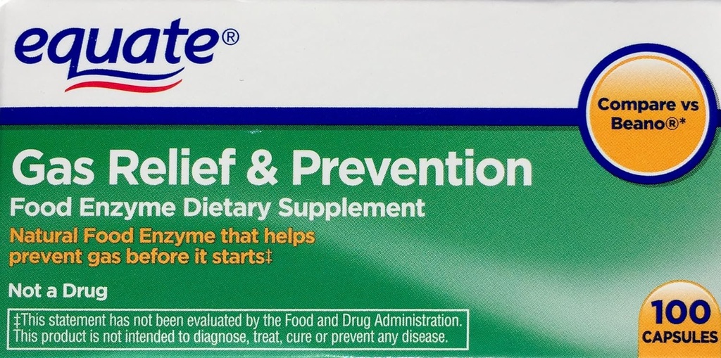 Equate Gas Relief & Prevention Food Enzyme Kosttilskud, 100ct, Sammenlign med Beano