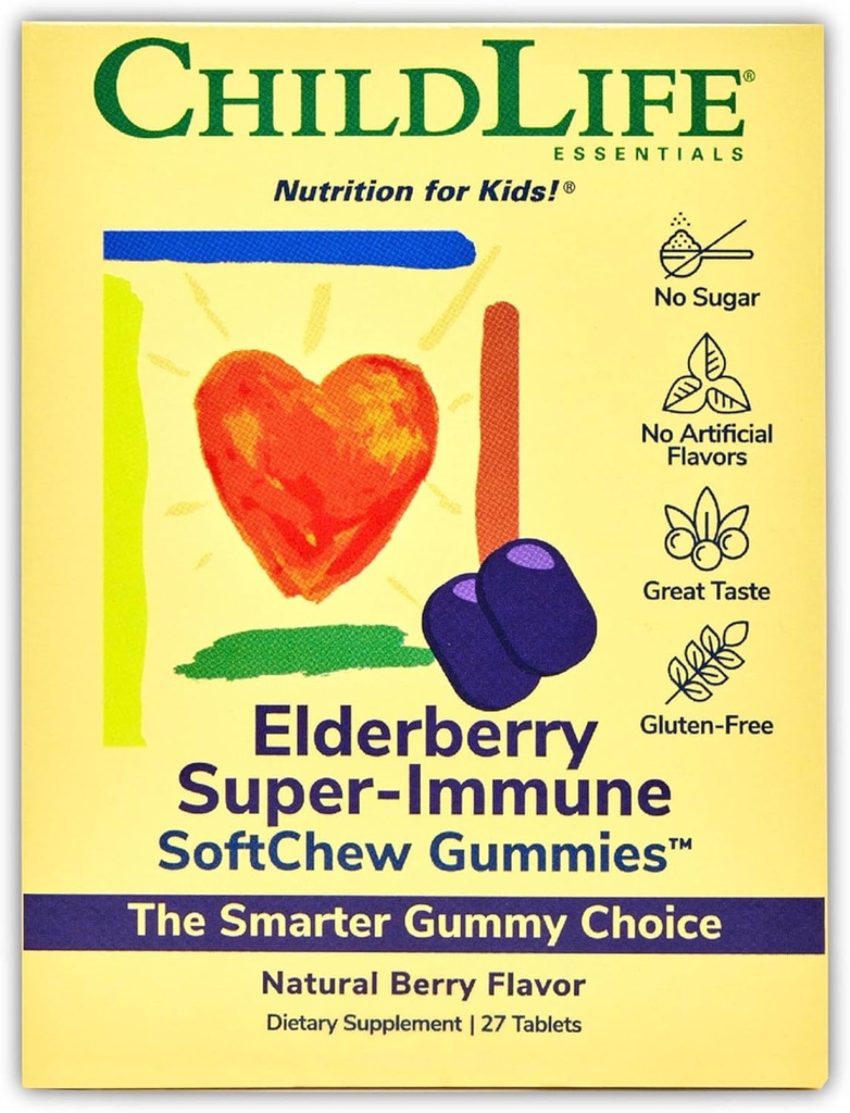 BEDLIFE ESSENTIALS Elderberry Super- immun SoftChew Gummies for Kids - Immunstøtte med vitamin C & vitamin D3, Elderberry immunsupplement til babyer, tandhjul og børn - Berry, 27 Softchews