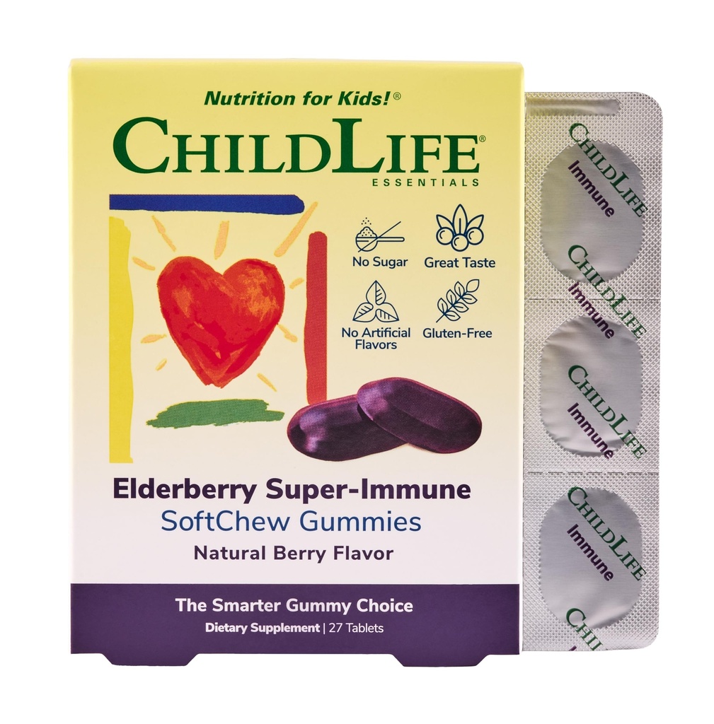 BEDLIFE ESSENTIALS Elderberry Super- immun SoftChew Gummies for Kids - Immunstøtte med vitamin C & vitamin D3, Elderberry immunsupplement til babyer, tandhjul og børn - Berry, 27 Softchews