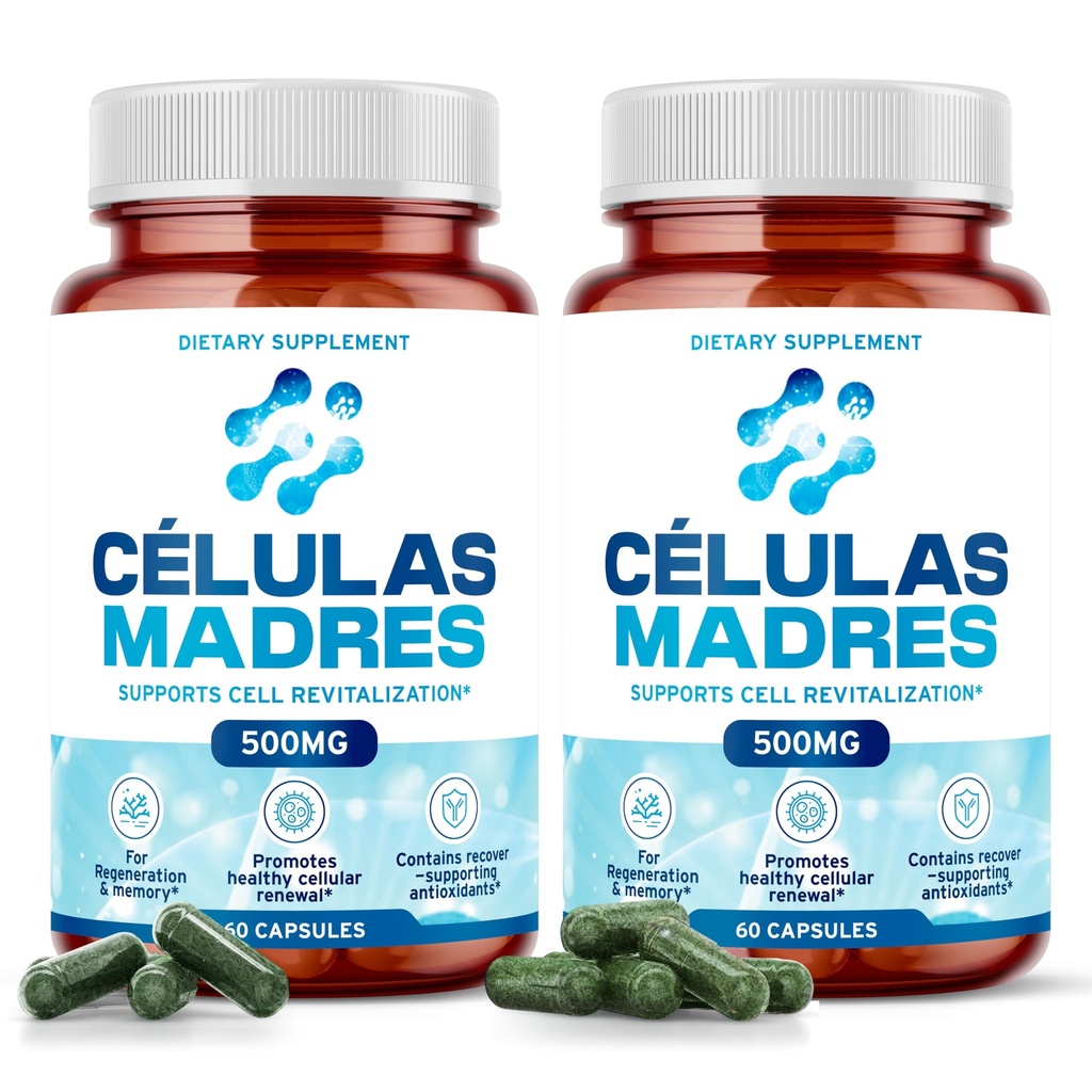 Stem Cell Kosttilskud 500mg (120 Cap) Natural Anti- Aging & Longevity Support med Spirulina & Chlorella, Boost Cellular Fornyelse, Gendanne ungdommelig energi, Reducere fælles ømhed - Celulas Madre