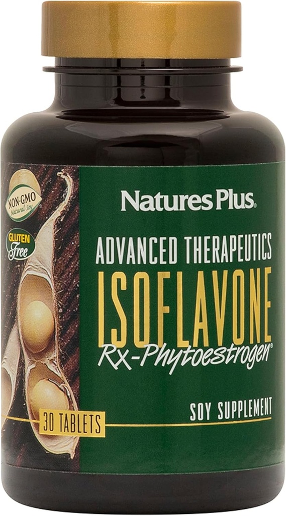 Natures Plus Advanced Therapeutics Isoflavone Rx Phytoøstrogen - 125 mg, 30 Vegetariske tabletter - Soja supplement - fremmer samlet velvære - Non-GMO, Gluten- Free - 30 Servere