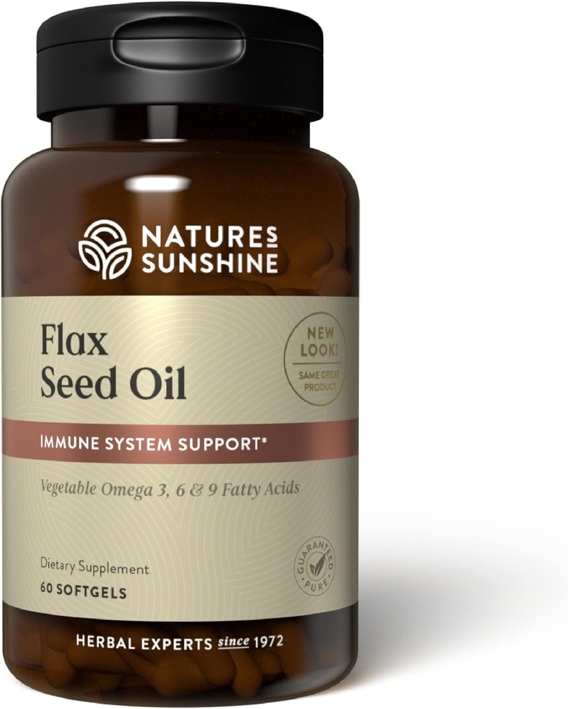 Nature's Sunshine Flax Seed Oil, 60 Softgels | Excellent Source of Heart-Healthy Fatty Acids, Contains Lignans which Help Boost Immunity and Support Breast and Prostate Health