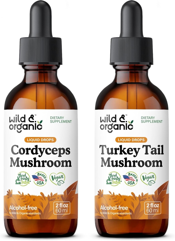 Wild & Organic Cordyceps Mushroom Tinktur 2 fl oz & Tyrkiet Tail Mushroom Tinktur 2 fl oz