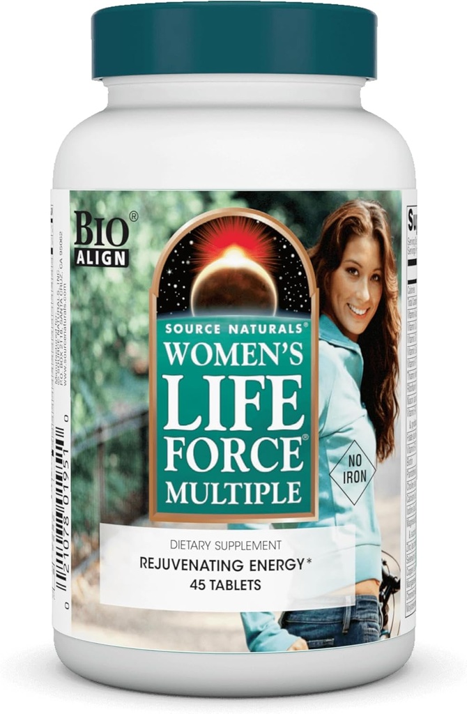 Source Naturals Women 's Life Force Multiple Iron Free - Daily Complete Multivitamin 13 Essentielle Vitamin, Antioxidanter, Urter, Nutrients & Minerals - Forbedret energi & immunboost - 45 tabletter
