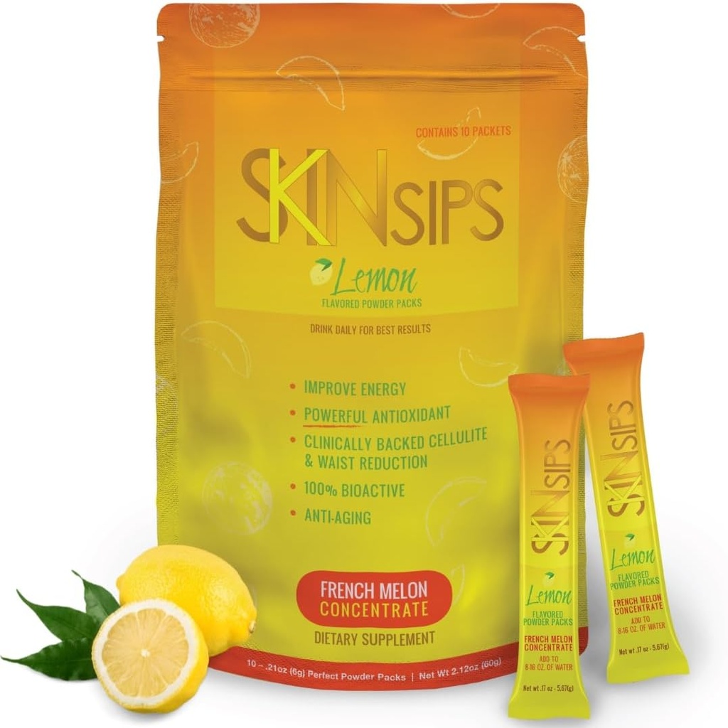 Skin Health & Energy Boost Drikke Mix- Sugar Free, SCH (TM), Antioxidanter fra Fransk Melon Koncentrat, On the Go Stick Packs, Lemon, 10 Pack