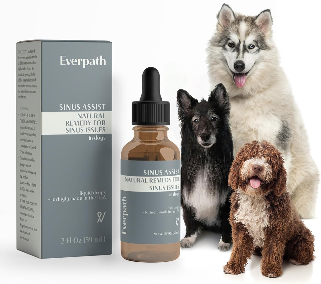 Everpath Sinus Support for Dogs - 2 Fluid Ounces / 60mls Measures 124; USA Made Measures 124; Support Sinus Health and Relief Measures 124; Relief for Allergier, Congestion & Acute Sinusitis Measures 124; Natural Solution for Kæledyr