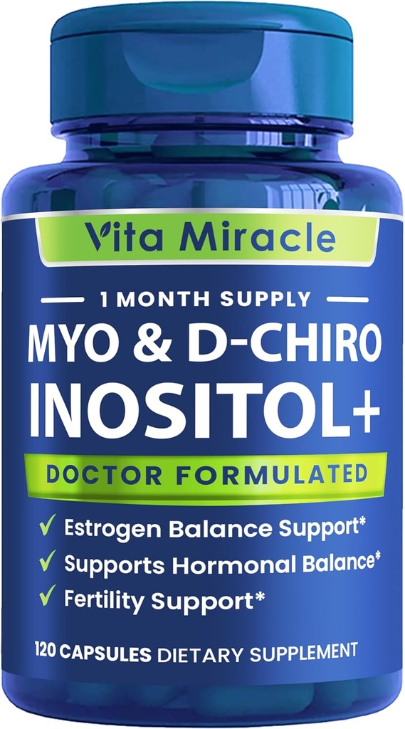 Inositol Supplement Myo- Inositol & D- Chiro Inositol 120 Kapsler 2000mg 40: 1 Ratio Høj Potens Myo & D Chiro Inositol Blend - Hormone Balance og PCOS Kosttilskud til kvinder Fuld Måned Tilgang