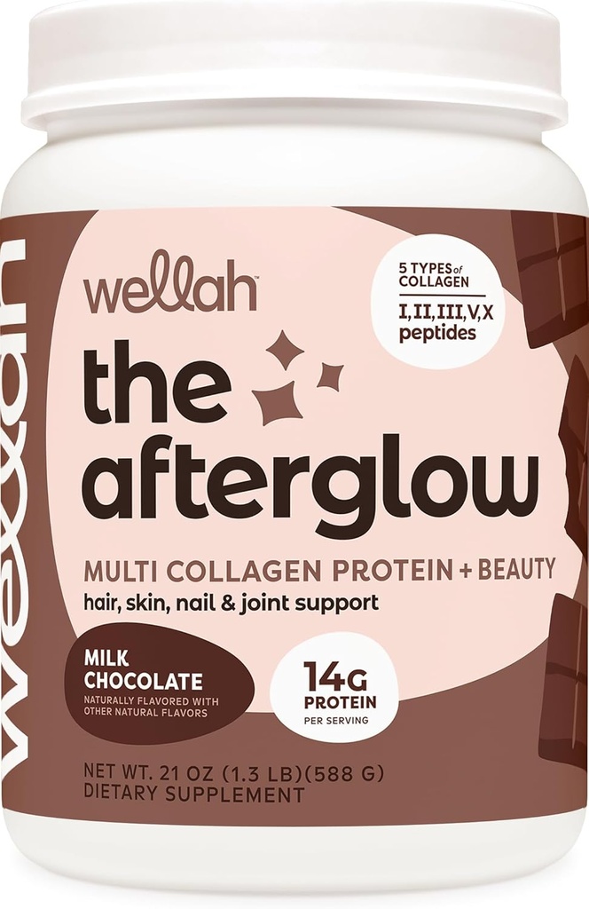 Wellah The Afterglow Multi Collagen Protein + Skønhed (30 Servere, Chokolade) - Hår, Hud, Negle & fælles støtte - Non- GMO & Gluten Free