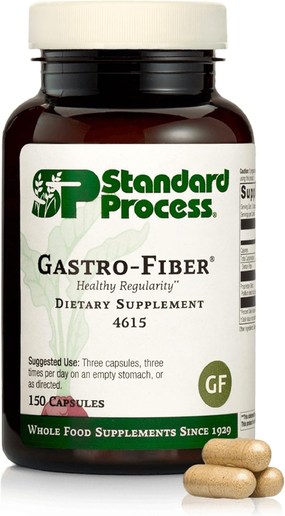 Standard Process Gastro- Fiber - Kosttilskud til fordøjelse - Understøtter Gut Health - Gluten- Free & Non- Soy - 150 kapsler (50 Servere)