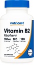 Nutricost vitamin B2 (Riboflavin) 100mg, 120 Kapsler - Gluten fri og ikke-GMO