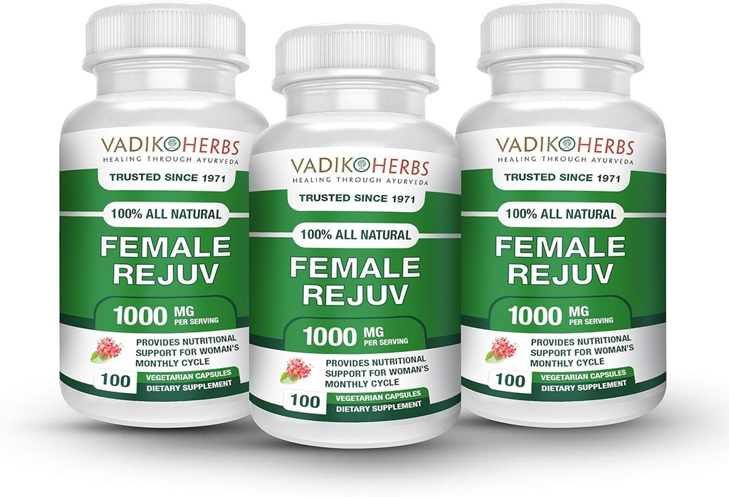 Kvindelig Rejuv af Vadik Herbs • 124; Urtebehandling for PMS Relief supplement Premenstrual Cycle Support • 124; Urteformel Complex for Menstrual Cramp & Perioods • 124; Naturlig Balance Hormon (3 Pack)