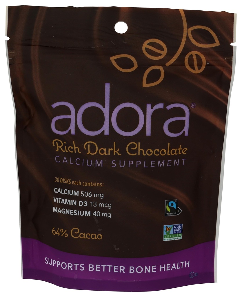 Adora Calcium Supplement Disk, mørk chokolade, 30 Greve - 500 mg