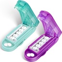 DUBSTAR 2PCS Pill Cutter Splitter til små og små piller, Multiple Pill Cutters til små eller store piller, Justerbar Pill Splitter med Center Device og Blade Guard (Purple + Cyan)