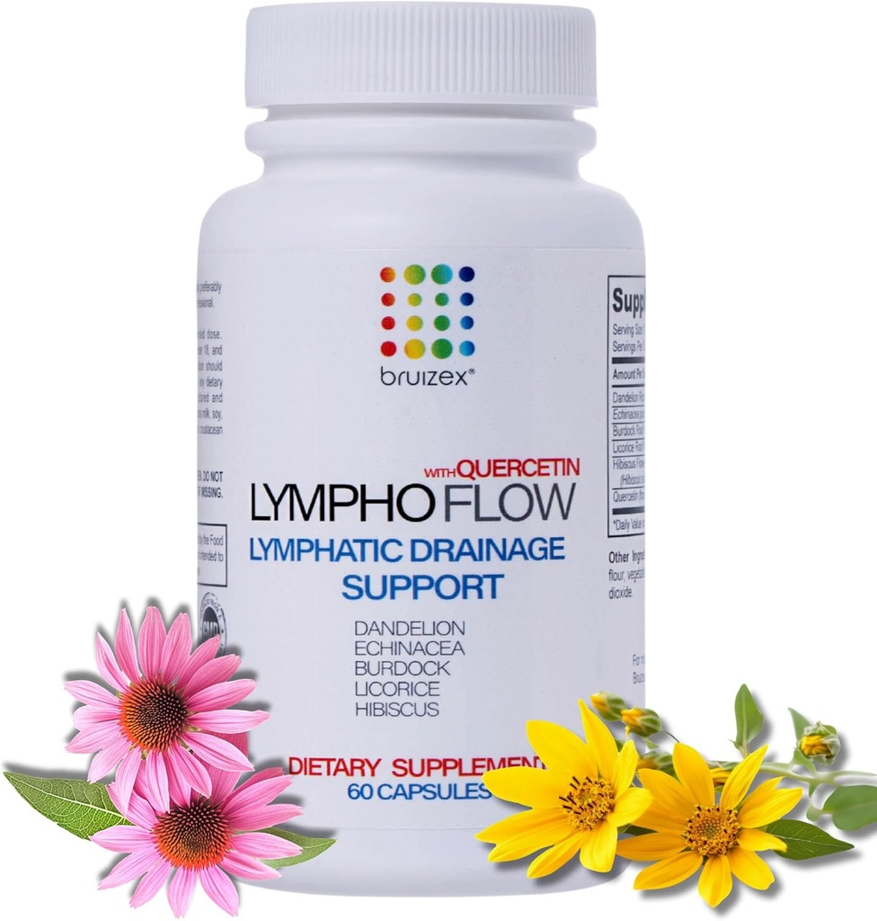 Bruizex Lympho Flow Lymphatic Drainage Supplement, Supports Lymphatic System Health, Liposuction, BBL, 360 Lipo, Tummy Tuck & Lymphedema Post Surgery Recovery, Made with Qercetin, 60 Capsules