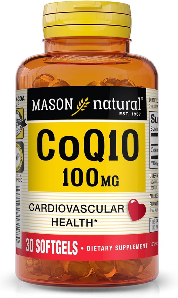 MASON NATURAL Co Q10 100 mg - Sund hjerte og cellulær energiproduktion, understøtter kardiovaskulær sundhed, 30 Softgels