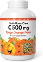 Naturlige faktorer, C-vitamin 500 mg, Kids Chewable to Support Sunde Knogler og tænder, Tangy Orange, Vegan, Non- GMO, 90 wafere (90 portioner)