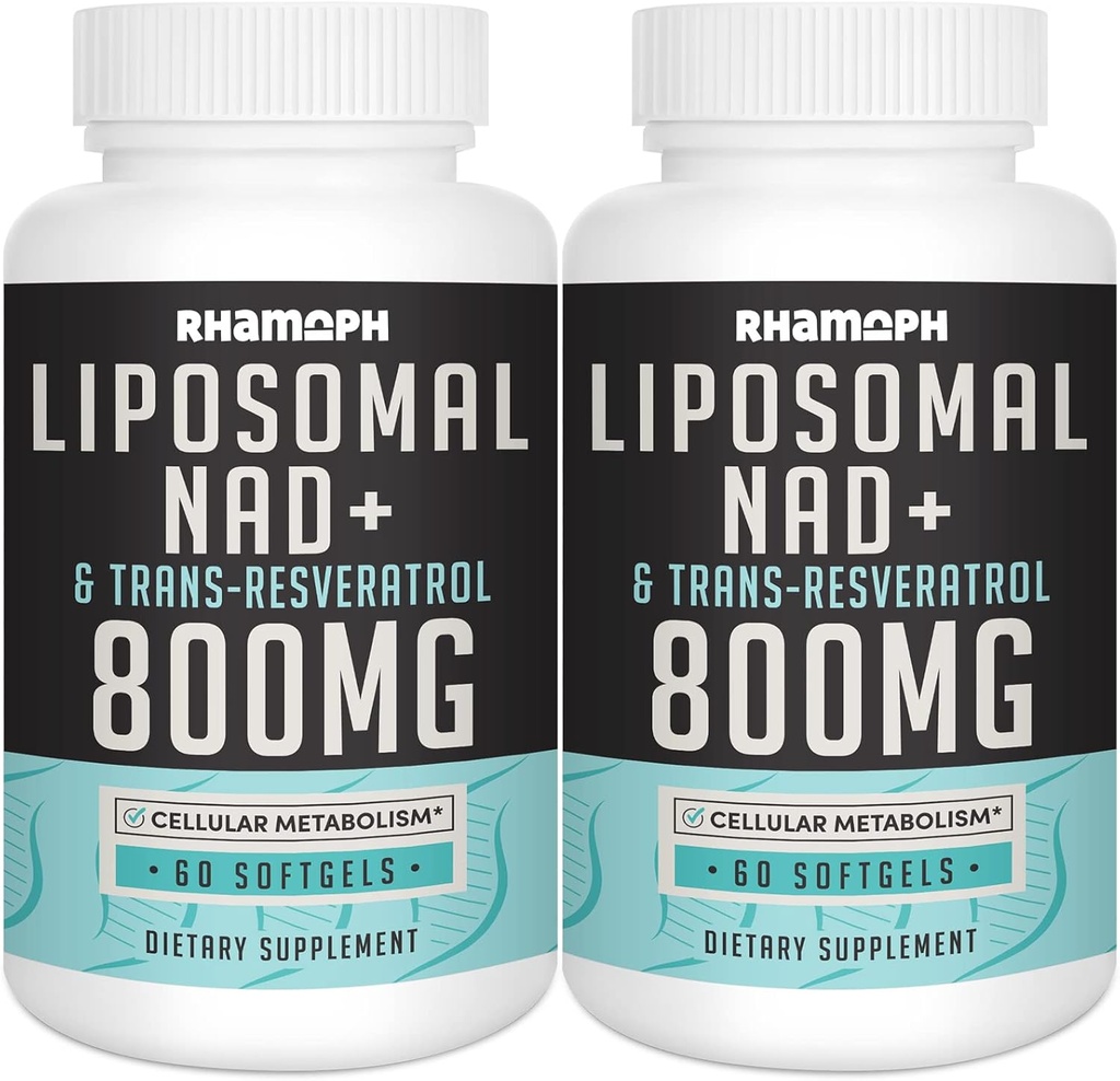 Liposomal NAD + 800 mg med Trans- Resveratrol 300 mg, Max Absorption, Faktisk NAD + Boosting supplement til sund aldring, cellular energi, DNA reparation, lang levetid - 120 Softgels
