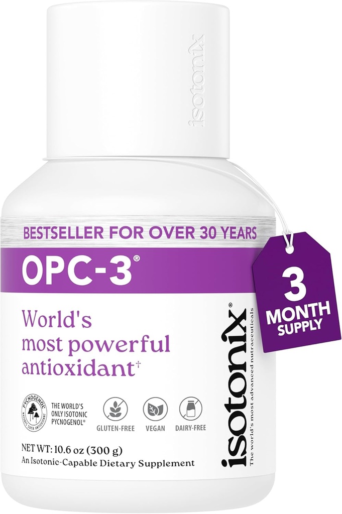 OPC-3 Isotonix - Antioxidant Supplement - Pycnogenol, Grape Seed Ekstrakter, Blåbær, Rød Vin & Pine Bark Ekstrakter - for hjerte & Circulatory Support - Isotonic, Vegan, Gluten Free - 90 Servere