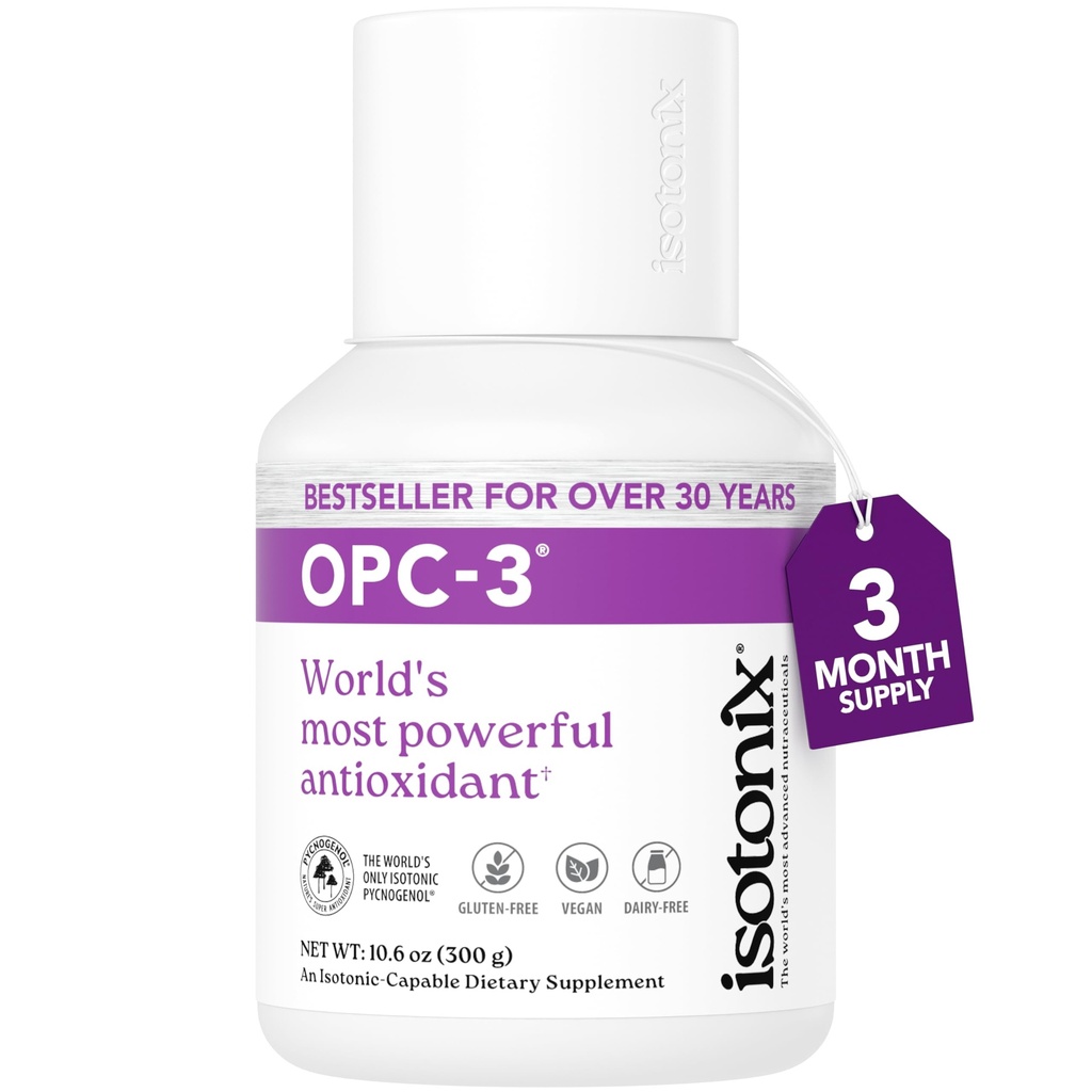 OPC-3 Isotonix - Antioxidant Supplement - Pycnogenol, Grape Seed Ekstrakter, Blåbær, Rød Vin & Pine Bark Ekstrakter - for hjerte & Circulatory Support - Isotonic, Vegan, Gluten Free - 90 Servere