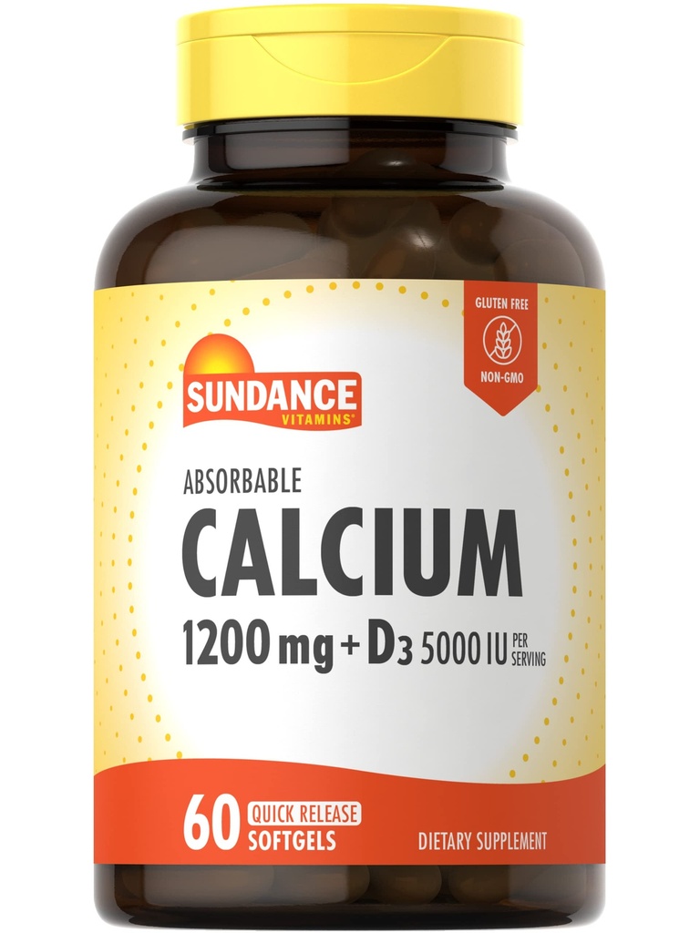 Sundance Calcium 1200 mg med D3- 5000 IE Dvd 124; 60 Absorbable Softgels