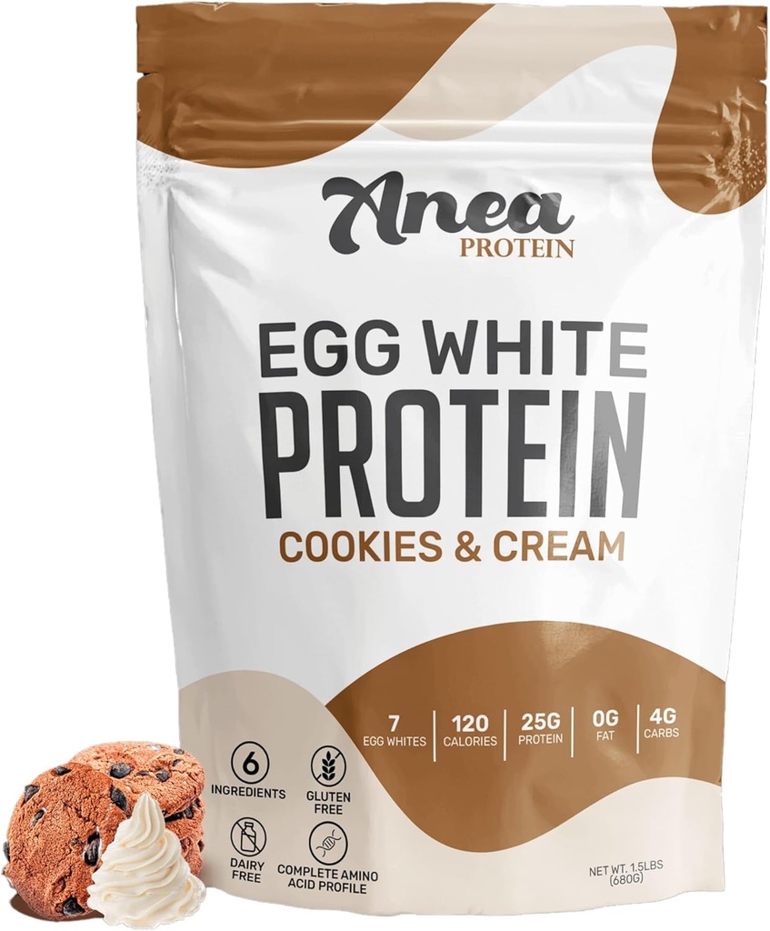 Anea Egg White Protein Powder 124; 25g Protein Medicine Free Medicine 124; Gluten Free Medical 124; Fat Free Medical 124; Amino Acid Medical 124; High Biological Value (1,5 Pund (Pack of 1)) (1,5 Pund (Pack of 1), Cookies & Cream)