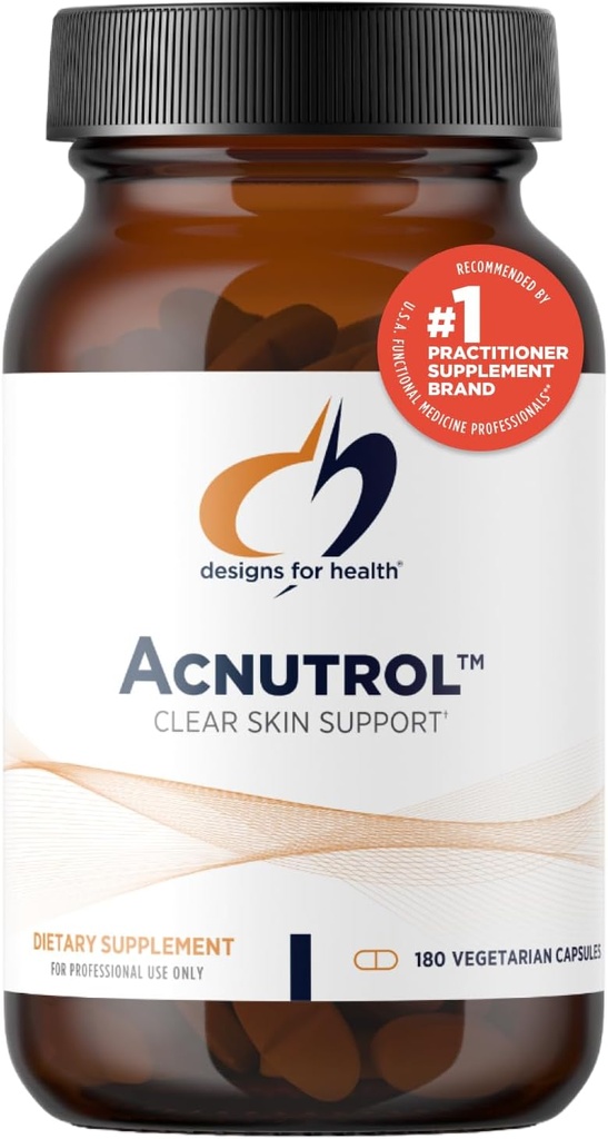 Design til sundhed Acnutrol Clear Skin Support Pills - Pantothensyre + 50000 IE vitamin A, Vitamin D + E, Carnitin + Minerals - Non- GMO + Soy Free Oral Supplement (180 kapsler)