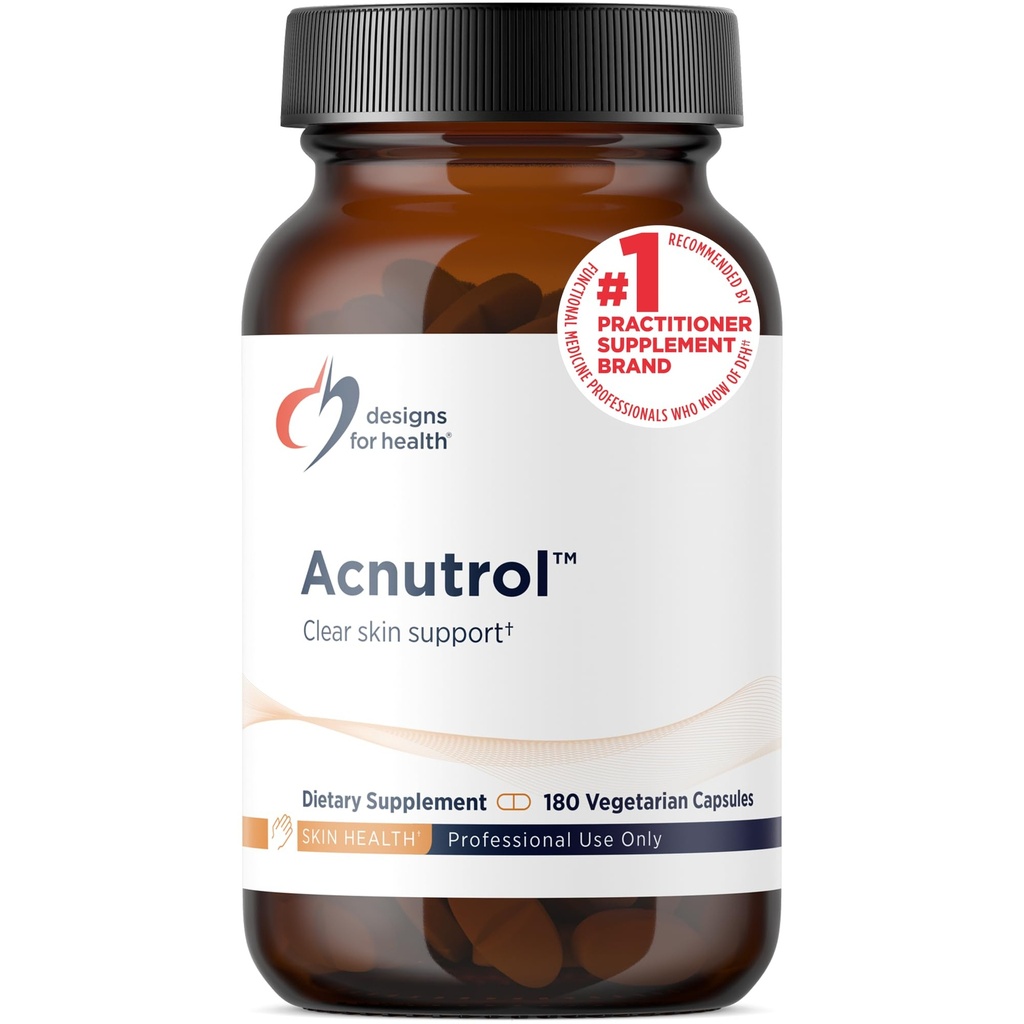 Design til sundhed Acnutrol Clear Skin Support Pills - Pantothensyre + 50000 IE vitamin A, Vitamin D + E, Carnitin + Minerals - Non-GMO + Soy Free Oral Supplement (180 kapsler)