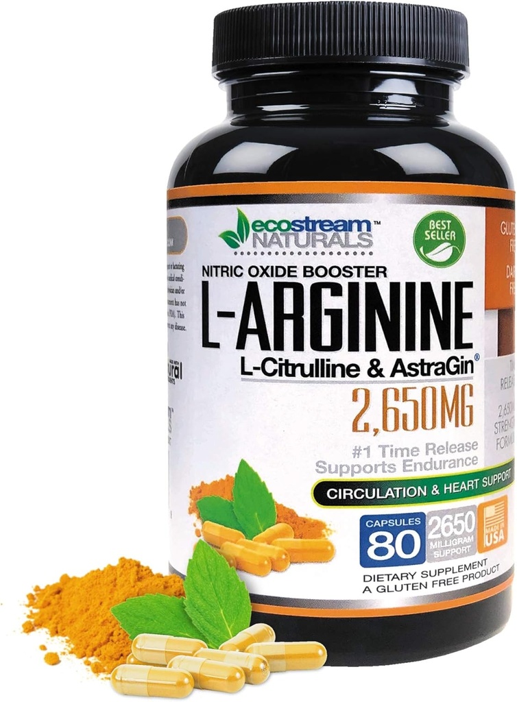 MAX 2650mg Nitrooxide Booster L- Arginin - L- Citrulin og Astragin - Time Release 2650 MAX Formel