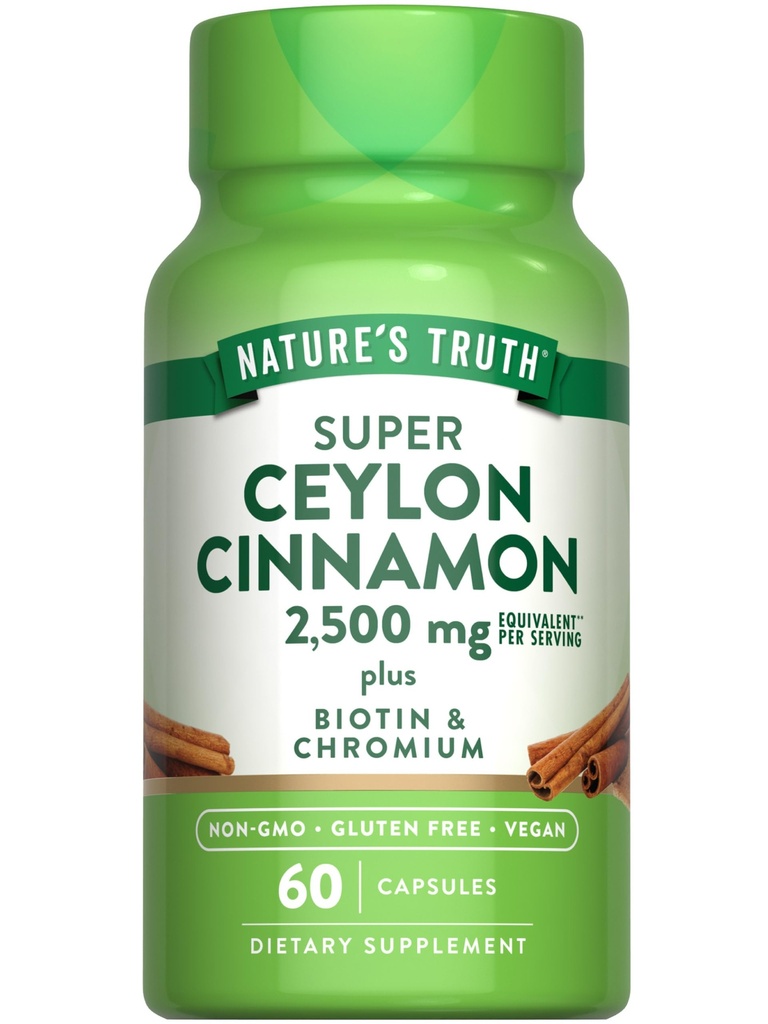 Nature 's Truth Ceylon Cinnamon Capsules Removal 124; 2500mg Removal 124; plus Chrom og Biottin Removal 124; 60 Greve Removal 124; Vegan, Non- GMO & Gluten Free Supplement