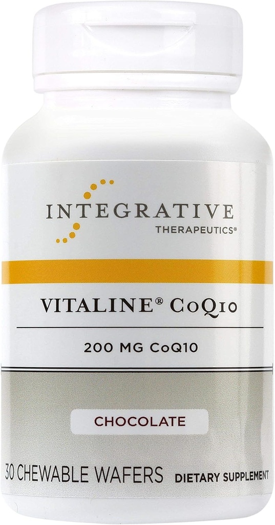 Integrativ terapi Vitaline CoQ10 200 mg - Brain Health Support for voksne * - Understøtter hjerte sundhed * - Dairy- Free - Chokolade Flavored, 30 tyggetabletter (30 Servering)