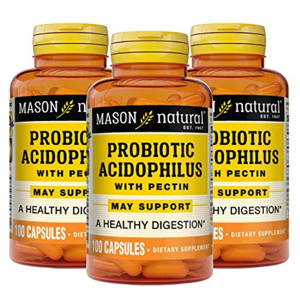 MASON NATURAL Probiotisk Acidophilus, 150 dages forsyning, understøtter regularitet og normal fordøjelse med Pectin & Calcium, 100 kapsler (pakning med 3)
