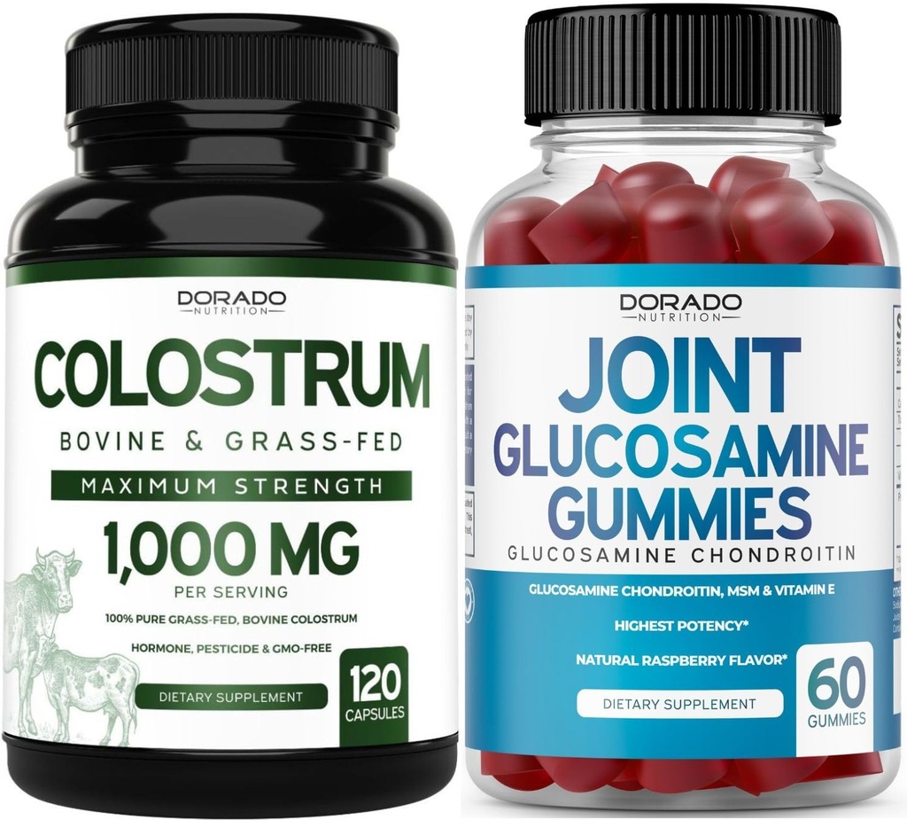 Colostrum (120 Greve) Bovine Colostrum Kapsler til voksne og Glucosamin Chondroitin (60 Gummies) Fælles Kosttilskud til mænd og kvinder med lækker Raspberry Flavor - Vegan Safe & Made i USA