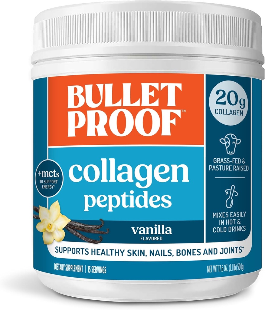 Skudfast Vanilla Collagen Peptider pulver med MCT Oil, 14.3 Ounces, Grass- Fed Collagen Protein til hud, ben og fælles støtte, Pasture hævet, Ingen Tilsatte Hormoner, Packaging May Vary