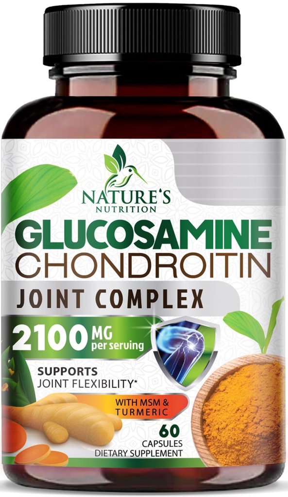 Glucosamine Chondroitin MSM - Triple Strength Joint Support Supplement for Joint Mobility and Cartilage Support For Men and Women - Glucosamine Supplements with Turmeric & Boswellia - 60 Capsules