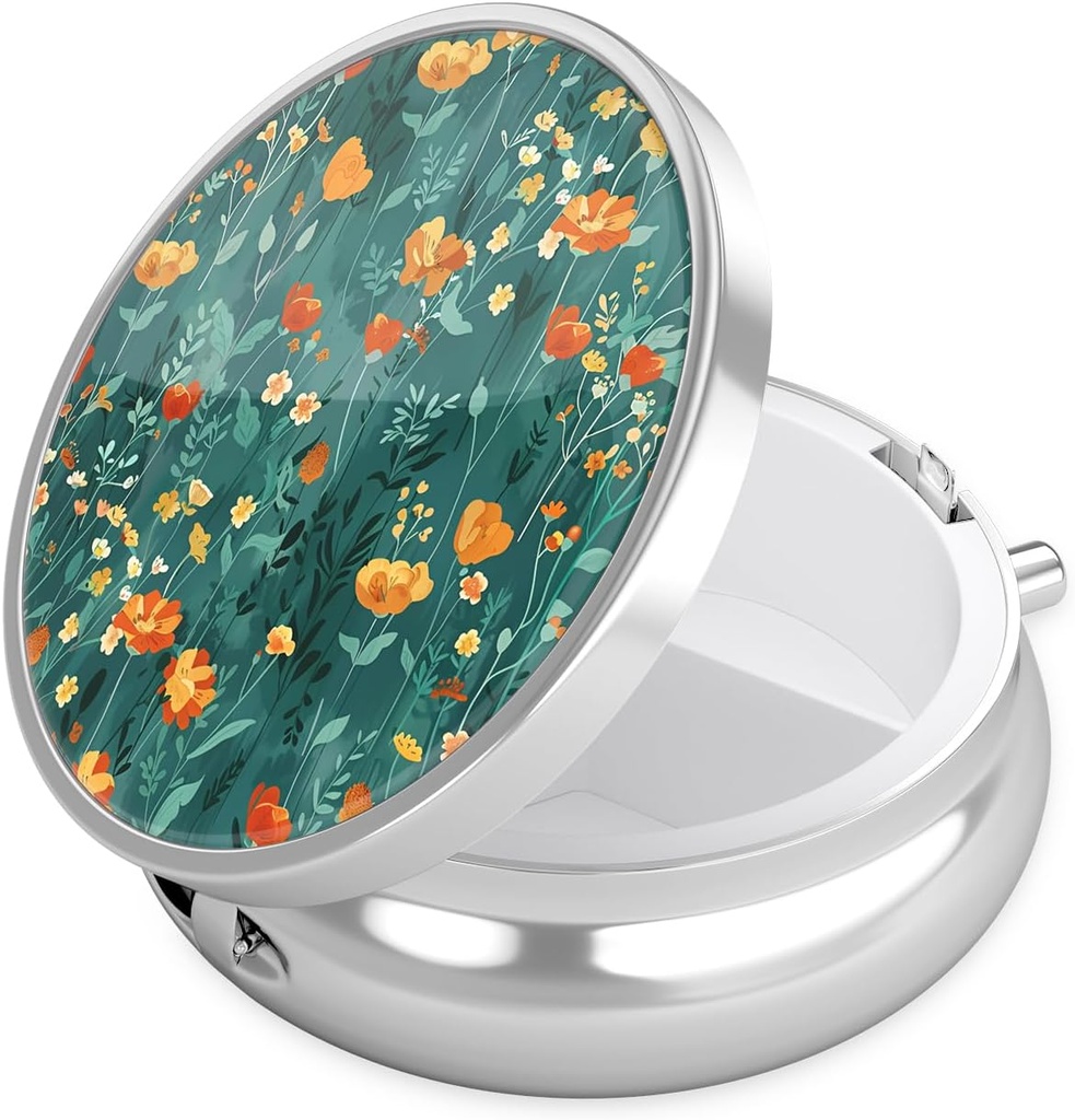 Nipichsha Pill Box, Lille Pill sag for purse & Pocket, Cute Travel Medicine Organizer, Portable Medicine Container Holder til at holde vitaminer, Medicin, Fish Oil & Supplement, B03- Smukke blomster