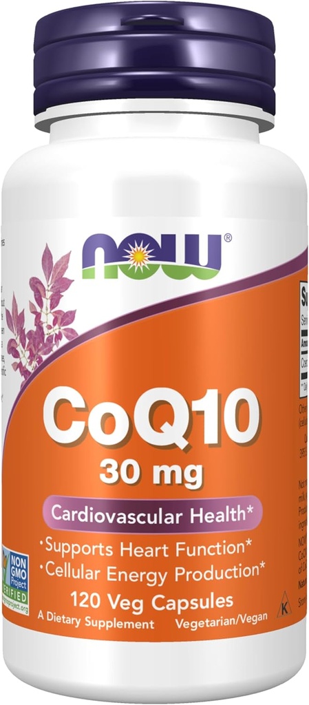 Now Foods Supplements, CoQ10 30 mg, Pharmaceutical Grade, All- Trans Form produceret ved gæring, 120 Veg Kapsler