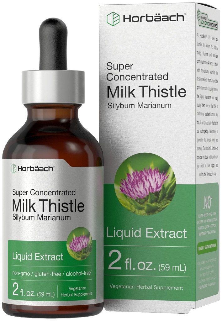 Horbäach Milk Thistle Extract Liquid Measurement 124; 2 fl oz Measurement 124; Alkohol Free Measurement 124; Vegetar, Non- GMO & Gluten Free Supplement