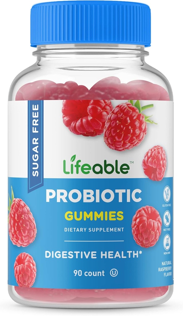 Lifeable Sugar Free Probiotics - Great Tasting Natural Flavor Gummy Supplement Chewable - GMO Free, Vegetar, Gluten Free - for Gut Sundhed og immunforsvar - for voksne, Mænd, Kvinder - 90 Gummies