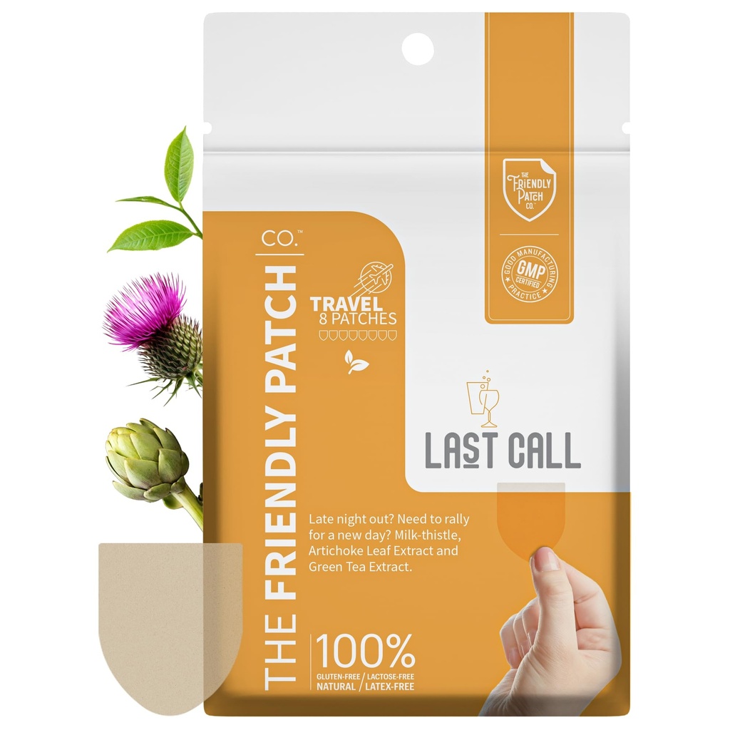 The Friendly Patch Last Call Patch - Late Night Out - Plant Powered Wearable Patches med vin te, koffein, Milk Thistle, Artiskoke Leaf Extract - Wellness 8 Pack