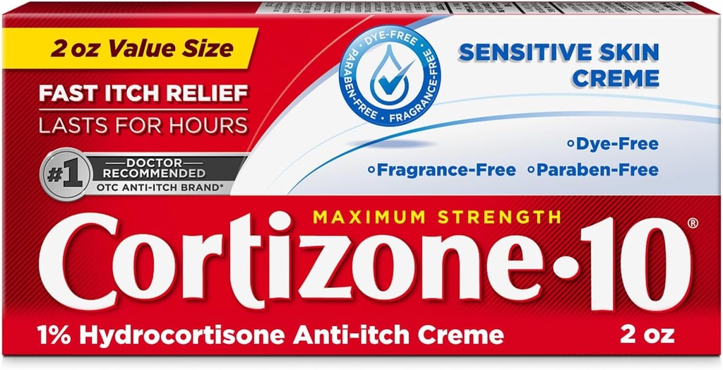 Kortison 10 Maksimal styrke sensitiv hud Anti- Itch Cream, 1% Hydrocortison, 2 oz.