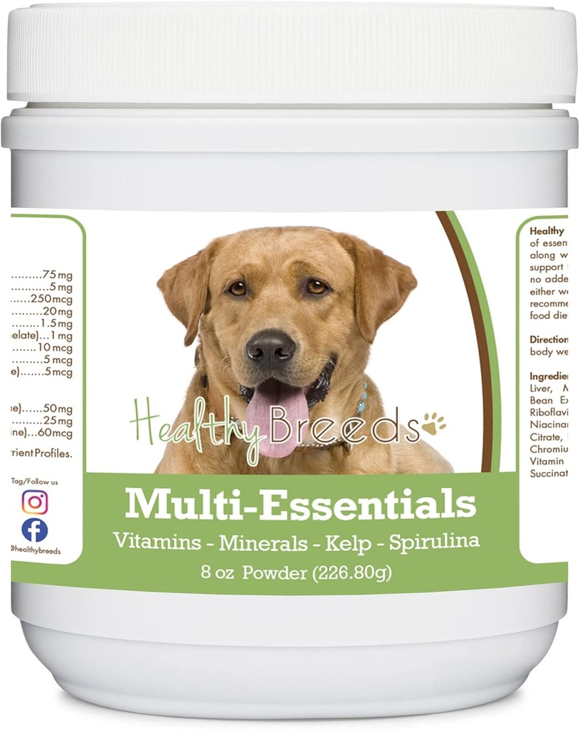 Sunde racer Labrador Retriever, Golden, Multi- Essentials Powder til hunde - en ideel supplement af vitaminer, mineraler & antioxidanter til din hund - 8 oz