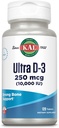 KAL Ultra Vitamin D3 10000 IE 250 mcg, højpotens Vitamin D tabletter, Calcium Absorption, ben sundhed og immunsupport, hurtig opløsning D-3 ActivTabs, 120 Servere, 120 tabletter
