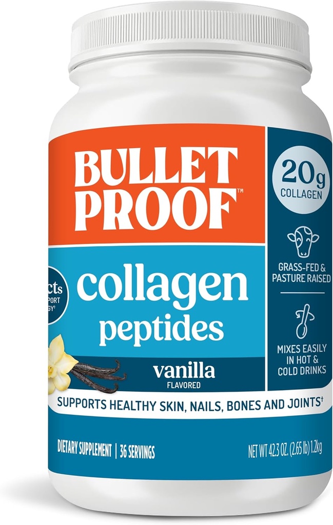 Skudsikkert Vanilla Collagen Protein Powder med MCT Oil, 19g Protein, 42.3 Oz, Værdi størrelse, Collagen Peptider og Aminosyrer til sund hud, knogler og joints