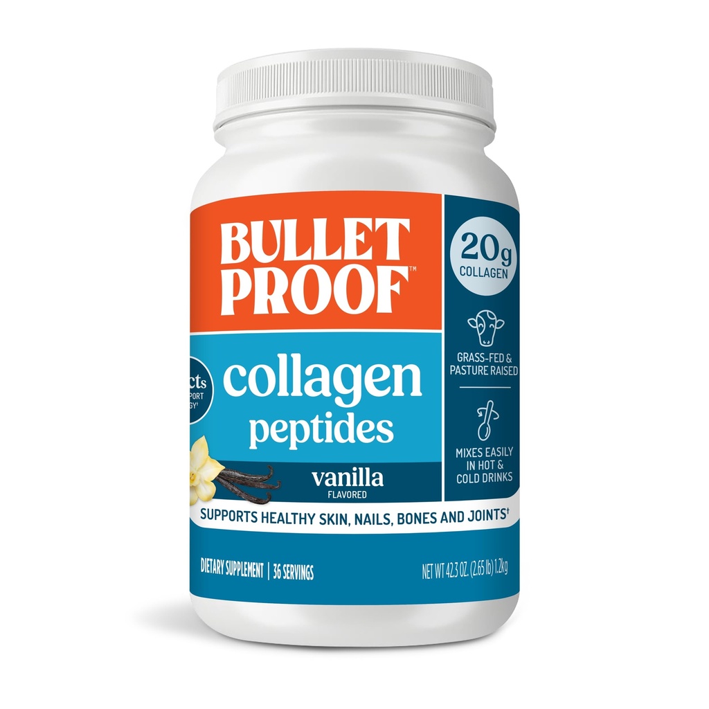 Skudsikkert Vanilla Collagen Protein Powder med MCT Oil, 19g Protein, 42.3 Oz, Værdi størrelse, Collagen Peptider og Aminosyrer til sund hud, knogler og joints