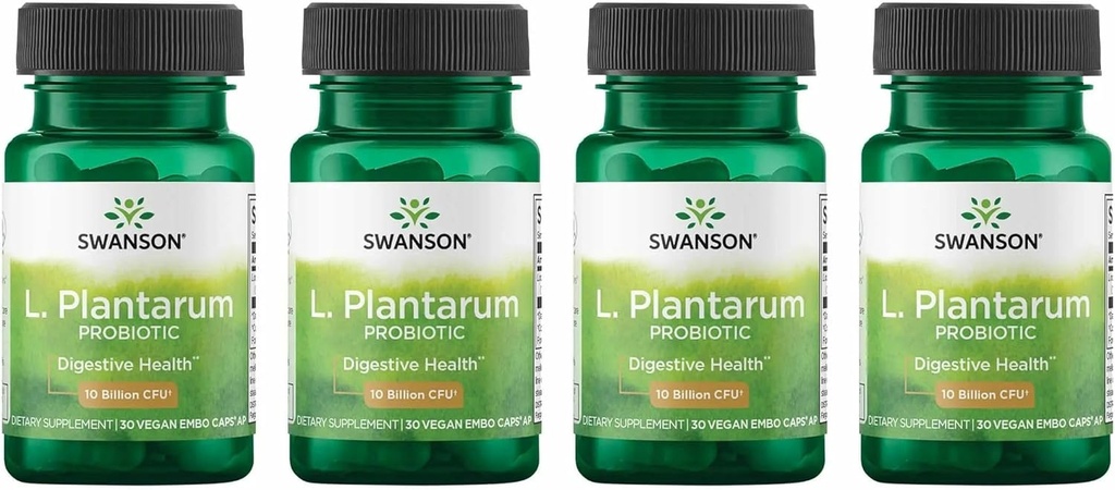 Swanson L. Plantarum - fordøjelsestillæg til fremme af Gastrointestinal balance & tarmregularitet - Naturlig formel til at hjælpe med at reducere blodning - (30 Veggie kapsler) 4 Pack