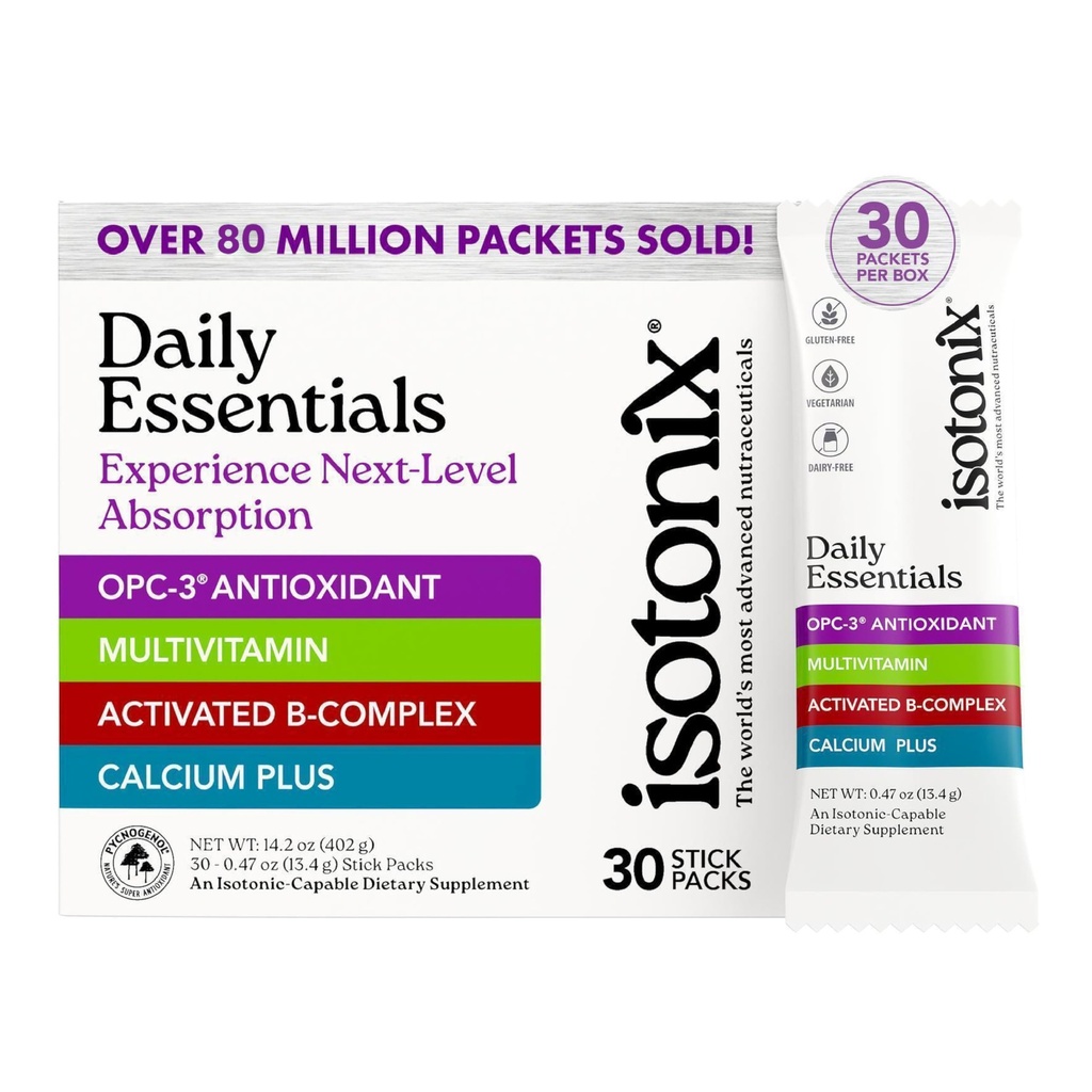 Isotonix ® Daily Essentials Multivitamin Powder Pacets - 4-in-1 Formel med Multivitamin, Aktiveret B- Complex, Calcium Plus & OPC-3 med Pycnogenol ® - Isotonic Levering - Gluten Free- 30 Pakker