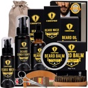 Ceenwes Opgraderet Beard Grooming Kit - Conditioner, Olie, Brush, Comb, Balm, Saks, Opbevaring Bag til Beard og Mustache Trimming, Perfekt Herregave